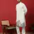 Cotton silk siroski work daman embroidered cream kurta with trouser pant