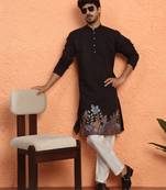 Cotton silk siroski work daman embroidered black kurta with trouser pant