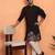 Cotton silk siroski work daman embroidered black kurta with trouser pant
