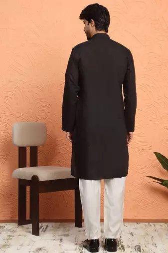 Cotton silk siroski work daman embroidered black kurta with trouser pant