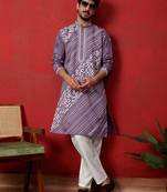 Cotton silk geometric sequence embroidered purple kurta with trouser pant