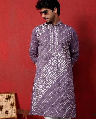 Cotton silk geometric sequence embroidered purple kurta with trouser pant 4
