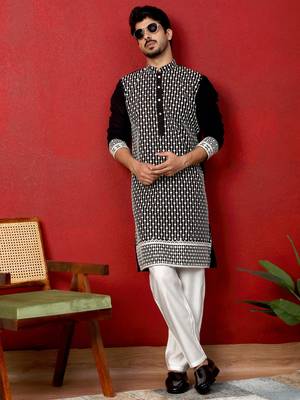 Georgette sequins & thread work embroidered black kurta with trouser pant 1