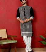 Georgette sequins & thread work embroidered black kurta with trouser pant