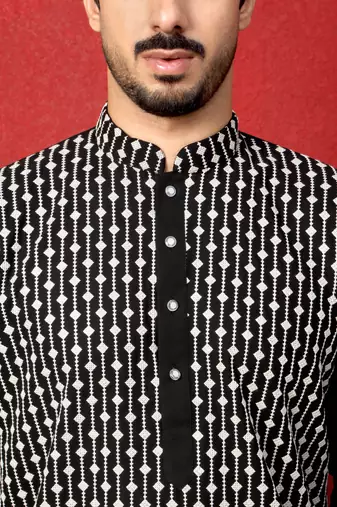 Georgette sequins & thread work embroidered black kurta with trouser pant