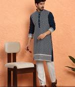 Georgette sequins & thread work embroidered blue kurta with trouser pant