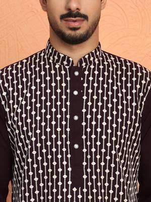 Georgette sequins & thread work embroidered wine kurta with trouser pant 2