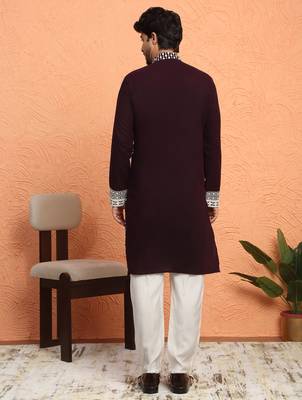 Georgette sequins & thread work embroidered wine kurta with trouser pant 3