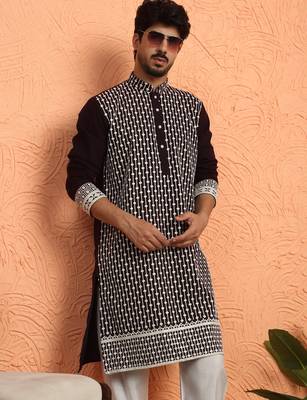 Georgette sequins & thread work embroidered wine kurta with trouser pant 4