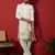 Cream thread & zari embroidered georgette kurta with trouser pant