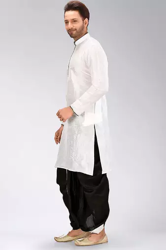 White dupon art silk kurta with pipepin work