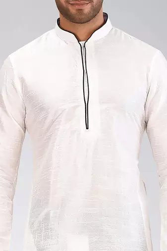 White dupon art silk kurta with pipepin work
