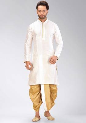 White dupon art silk kurta with pipepin work 1