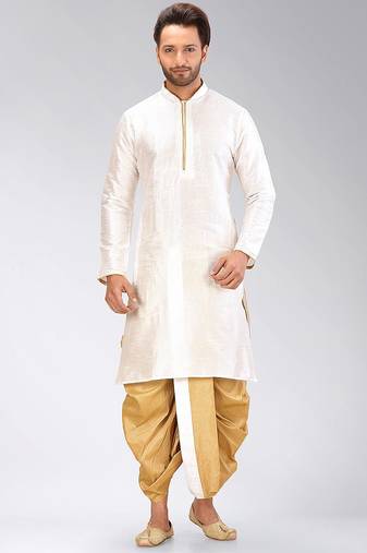 White dupon art silk kurta with pipepin work