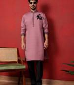 Cotton silk beads work animal motifs mauve kurta with trouser pant