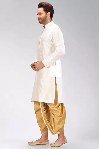 White dupon art silk kurta with pipepin work