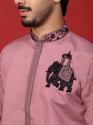 Cotton silk beads work animal motifs mauve kurta with trouser pant 2