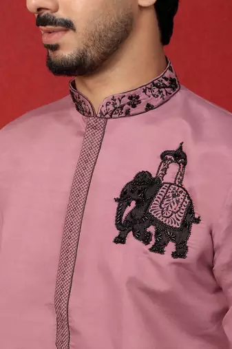Cotton silk beads work animal motifs mauve kurta with trouser pant
