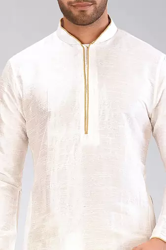 White dupon art silk kurta with pipepin work