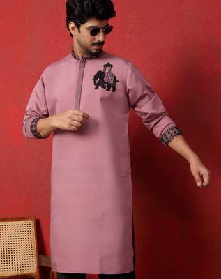 Cotton silk beads work animal motifs mauve kurta with trouser pant 4