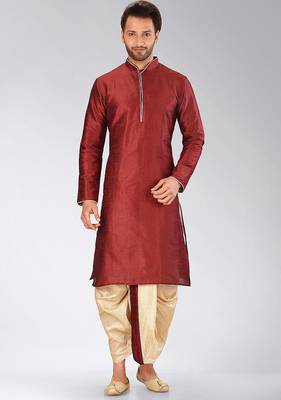 Red dupon art silk kurta with pipepin work 1