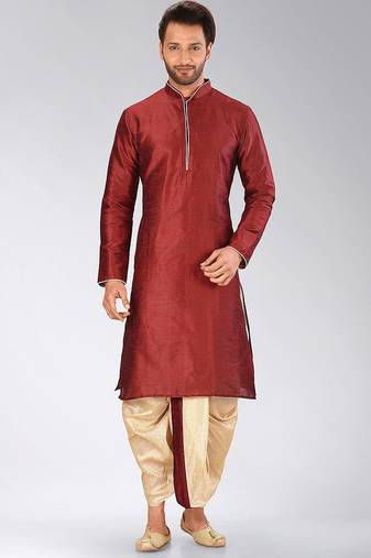 Red dupon art silk kurta with pipepin work