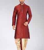 Red dupon art silk kurta with pipepin work