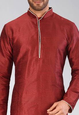 Red dupon art silk kurta with pipepin work 2