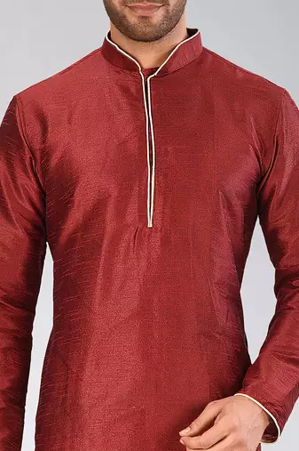 Red dupon art silk kurta with pipepin work