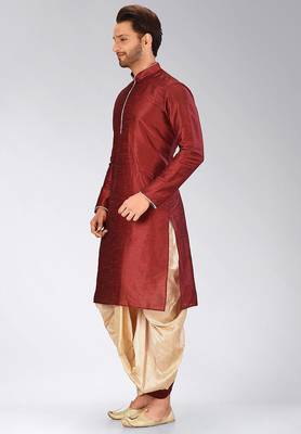Red dupon art silk kurta with pipepin work 3