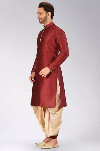 Red dupon art silk kurta with pipepin work