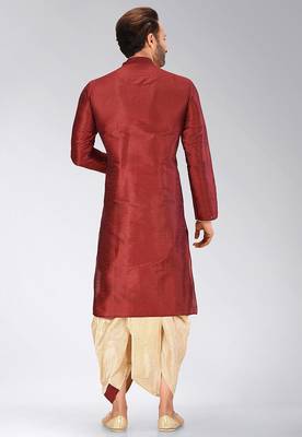 Red dupon art silk kurta with pipepin work 4