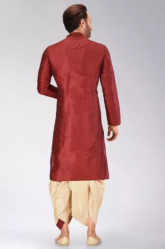 Red dupon art silk kurta with pipepin work
