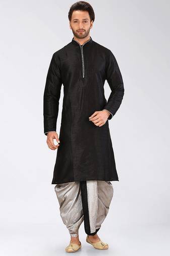 Black dupon art silk kurta with pipepin work