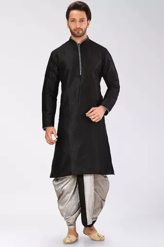 Black dupon art silk kurta with pipepin work