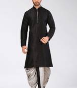 Black dupon art silk kurta with pipepin work