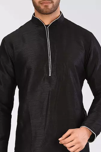 Black dupon art silk kurta with pipepin work