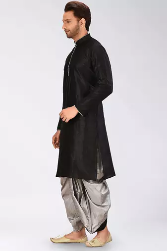 Black dupon art silk kurta with pipepin work