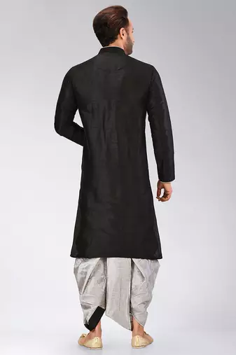 Black dupon art silk kurta with pipepin work