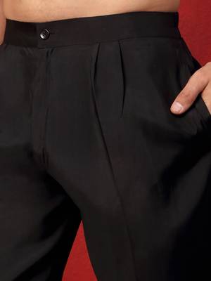 Thread & zari embroidered cotton silk black kurta with trouser pant 5