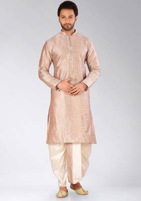 Light brown dupon art silk kurta with pipepin work 1