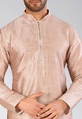 Light brown dupon art silk kurta with pipepin work 2