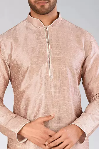 Light brown dupon art silk kurta with pipepin work