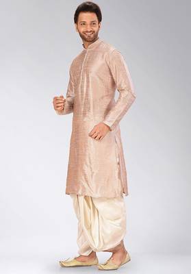 Light brown dupon art silk kurta with pipepin work 3