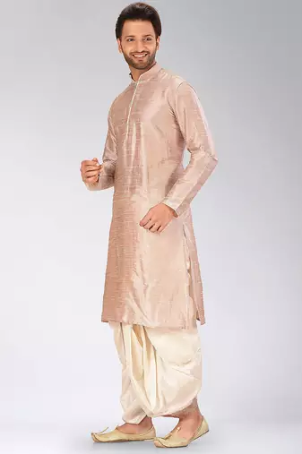 Light brown dupon art silk kurta with pipepin work
