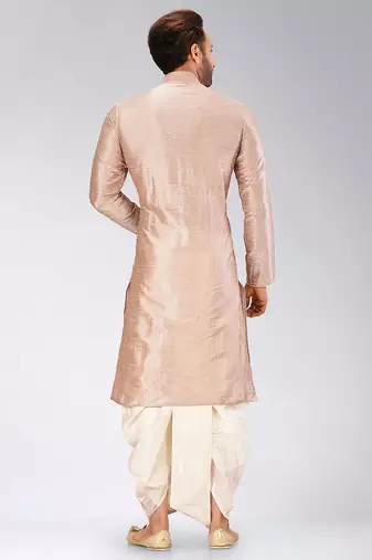 Light brown dupon art silk kurta with pipepin work