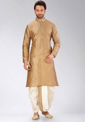 Beige dupon art silk kurta with pipepin work 1