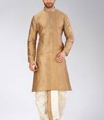 Beige dupon art silk kurta with pipepin work