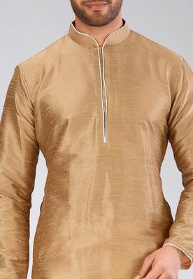 Beige dupon art silk kurta with pipepin work 2