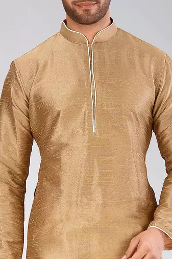 Beige dupon art silk kurta with pipepin work